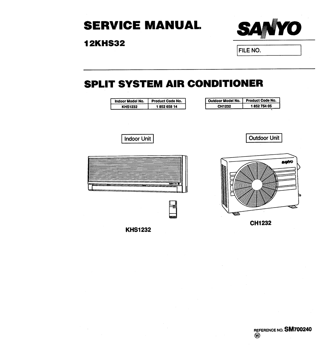 Sanyo 12KHS32 manual 