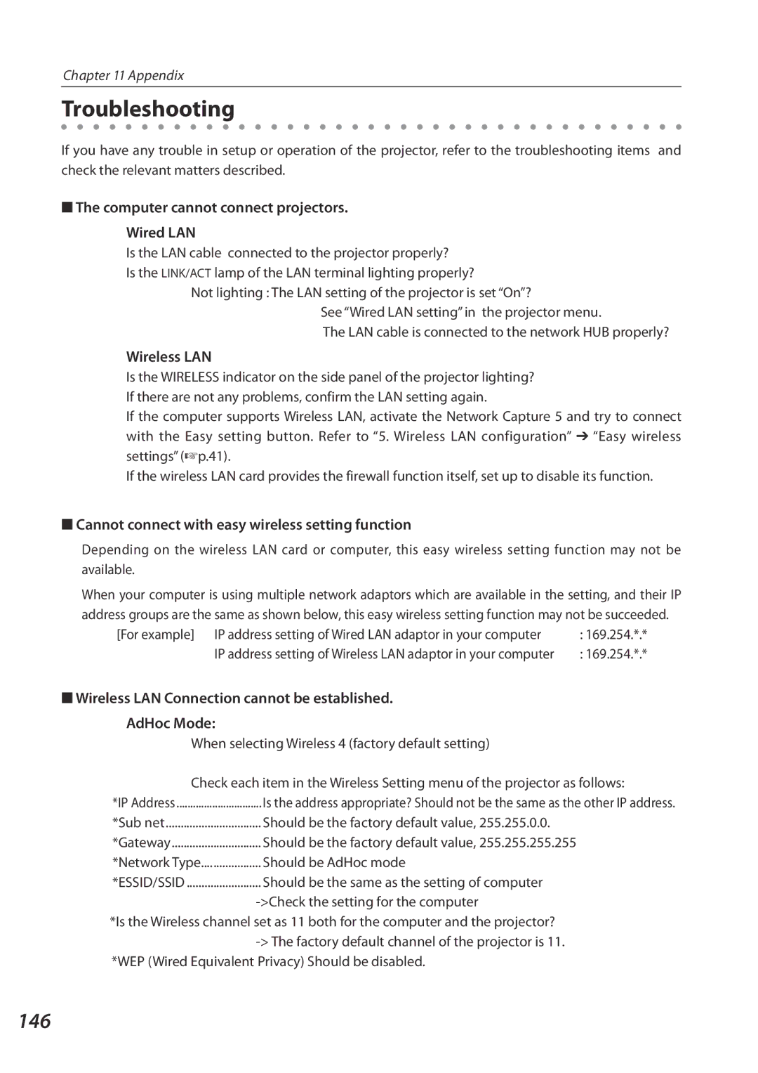 Sanyo 1AV4U19B25500 owner manual Troubleshooting, 146 