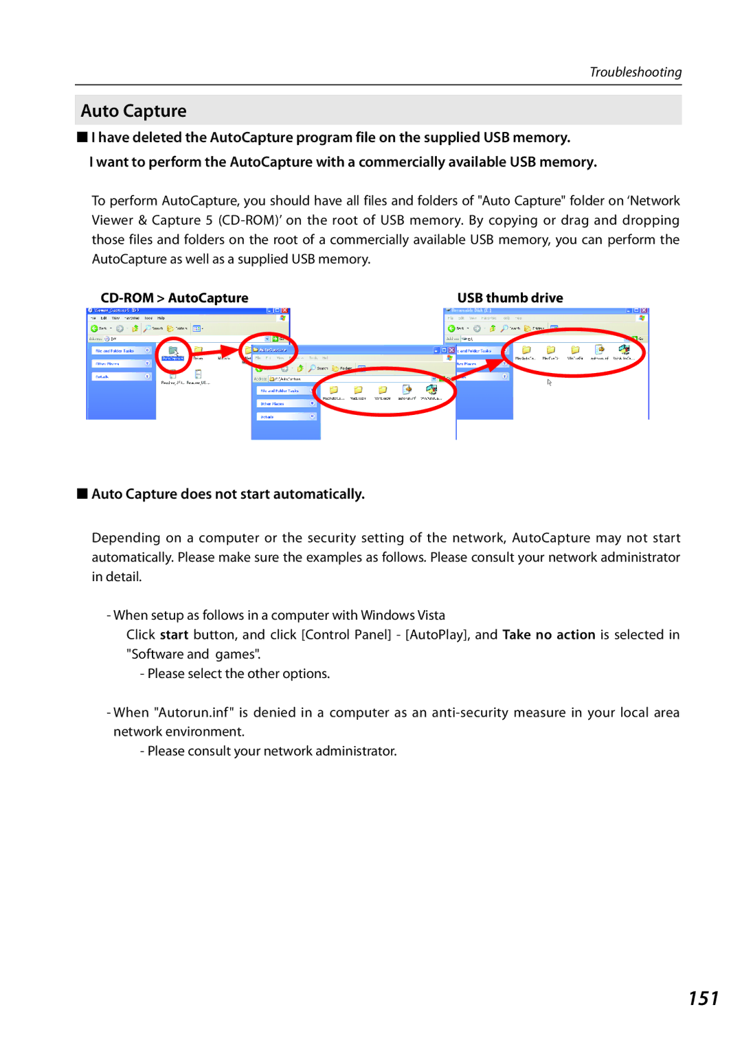 Sanyo 1AV4U19B25500 owner manual 151, CD-ROM AutoCapture, Auto Capture does not start automatically 