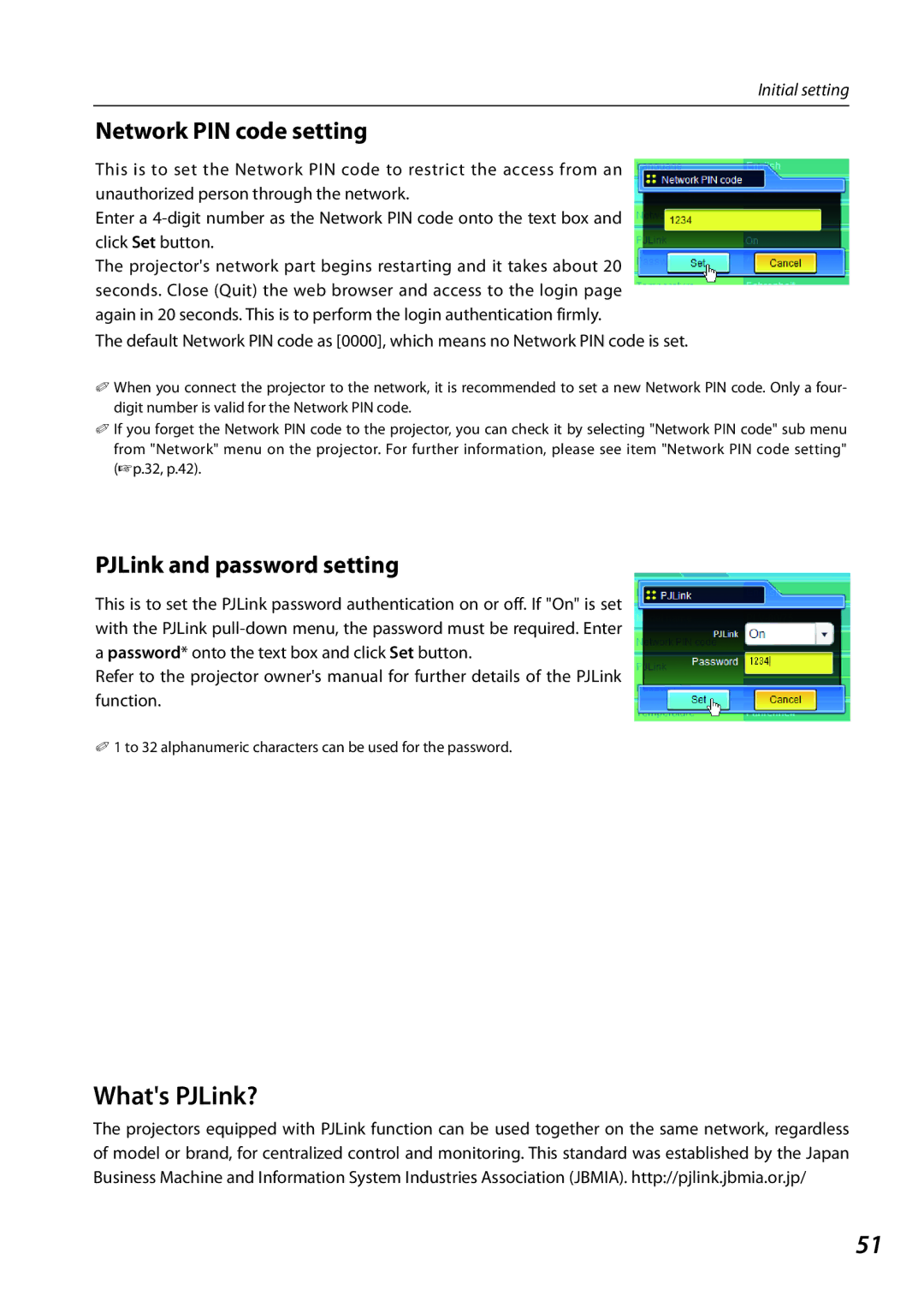 Sanyo 1AV4U19B25500 owner manual Whats PJLink?, Network PIN code setting, PJLink and password setting 