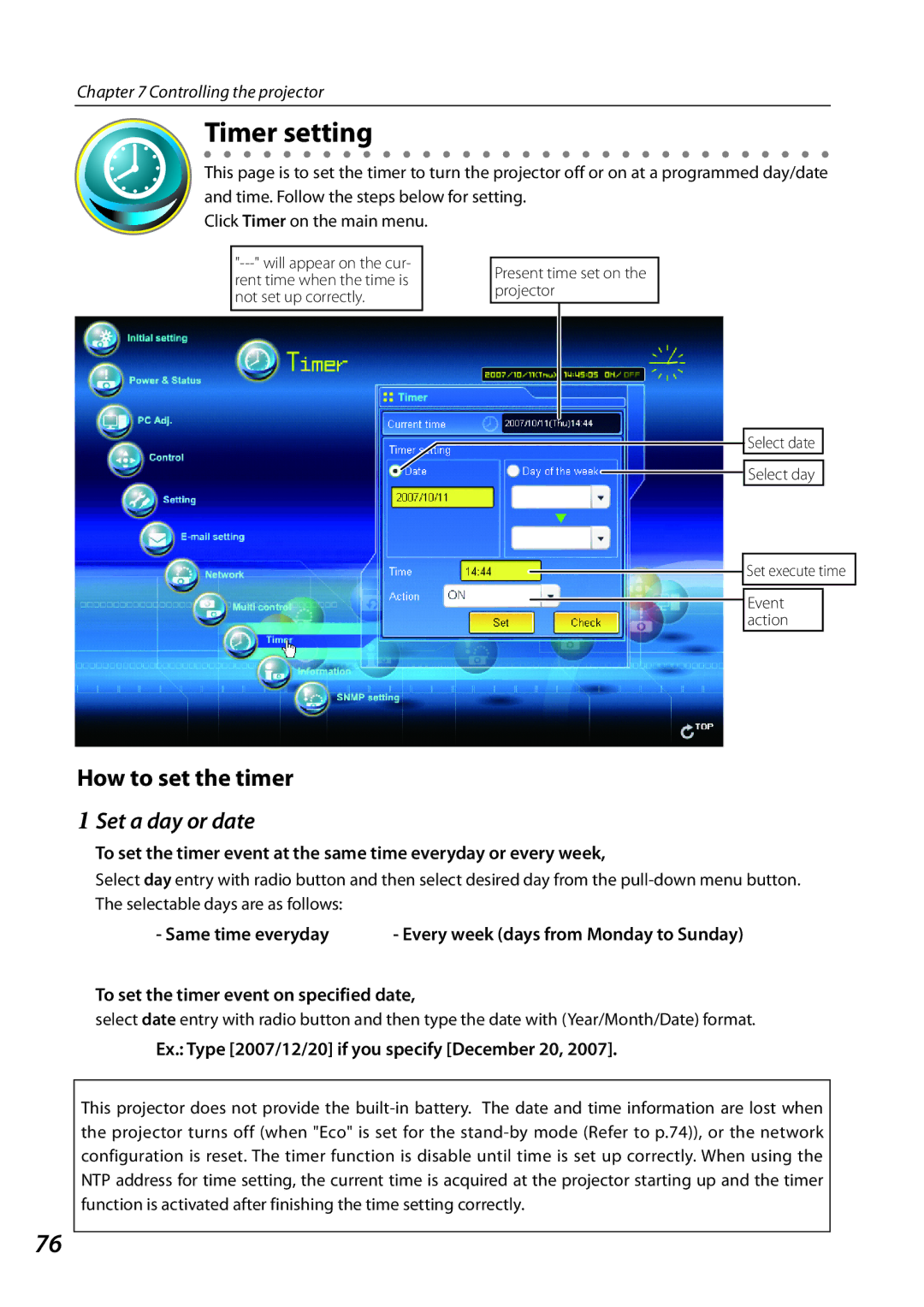 Sanyo 1AV4U19B25500 owner manual Timer setting, How to set the timer, Set a day or date 