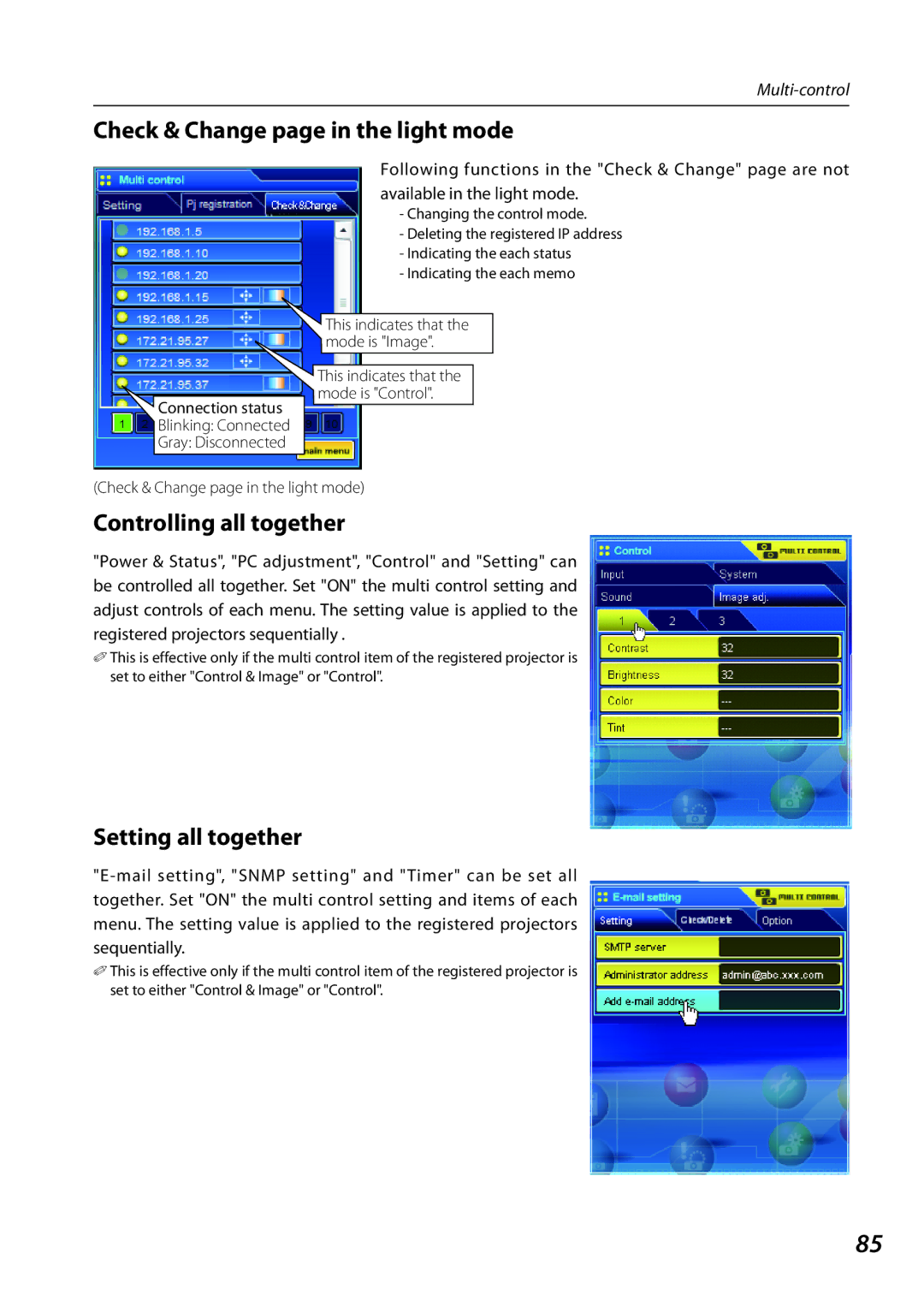 Sanyo 1AV4U19B25500 owner manual Check & Change page in the light mode, Controlling all together, Setting all together 