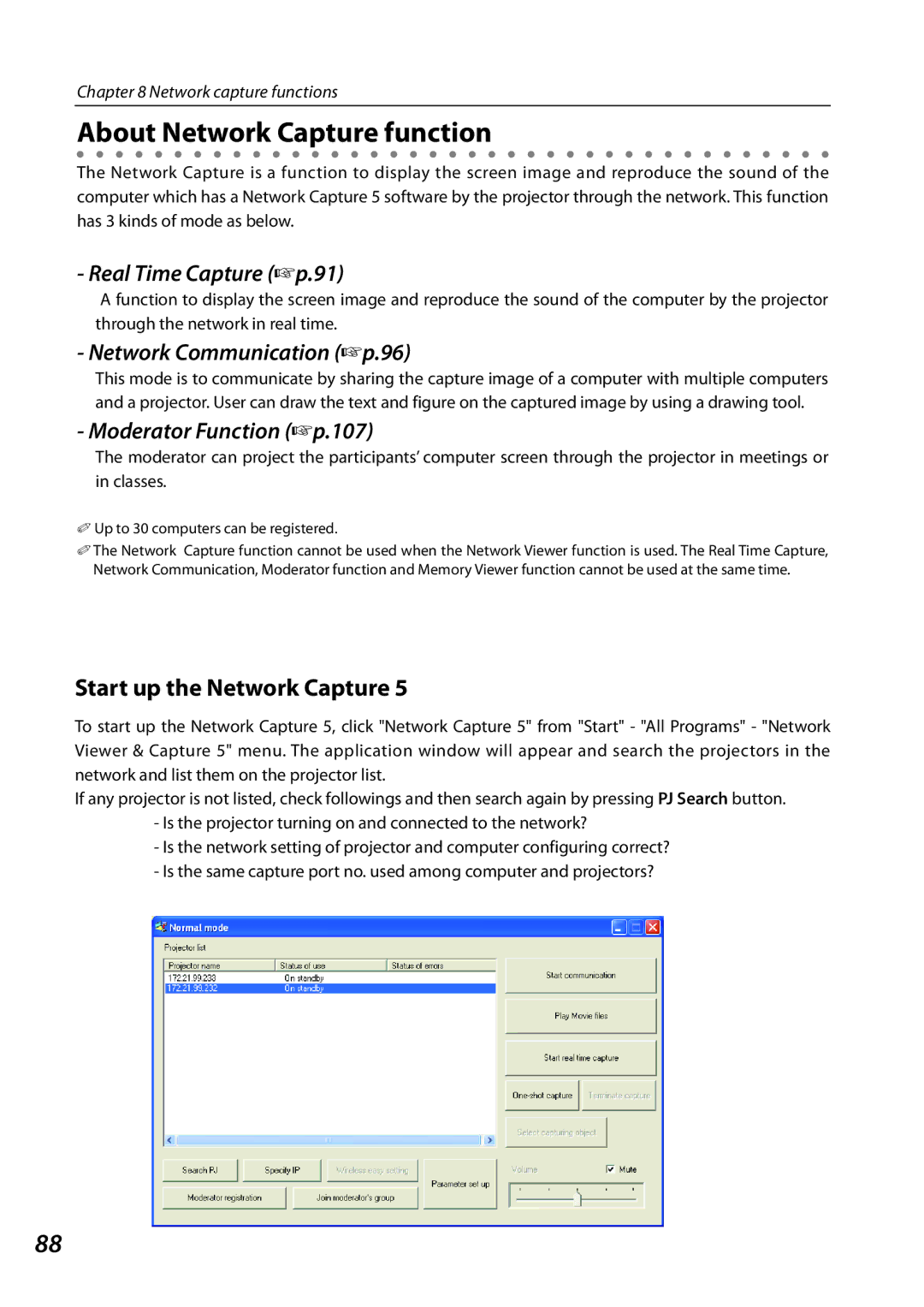 Sanyo 1AV4U19B25500 owner manual About Network Capture function, Start up the Network Capture, Real Time Capture +p.91 