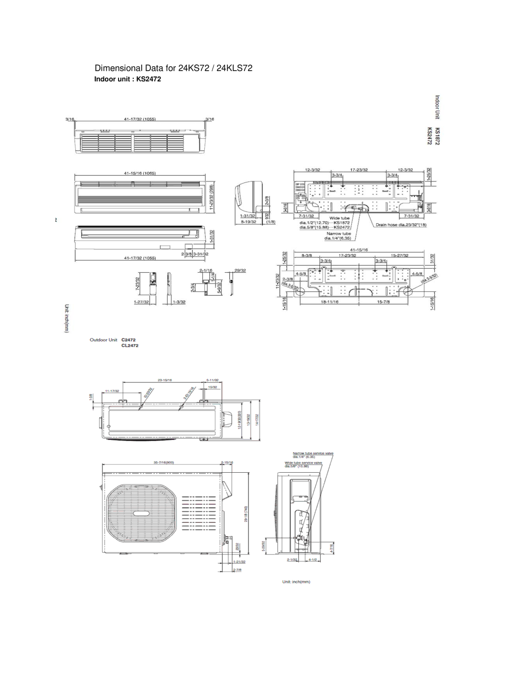 Sanyo manual Dimensional Data for 24KS72 / 24KLS72 