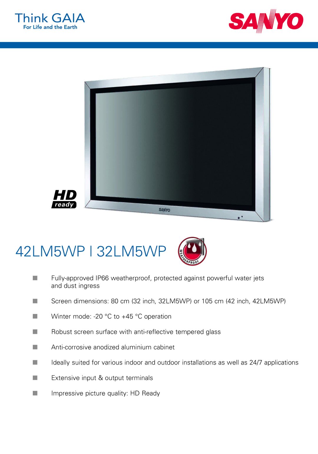 Sanyo dimensions 42LM5WP 32LM5WP 