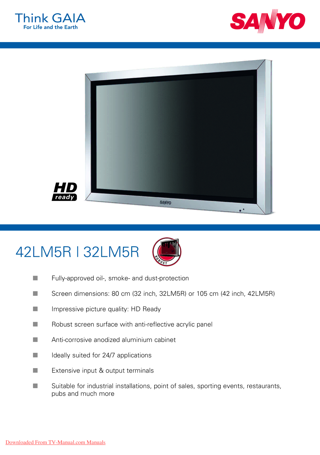 Sanyo dimensions 42LM5R 32LM5R 