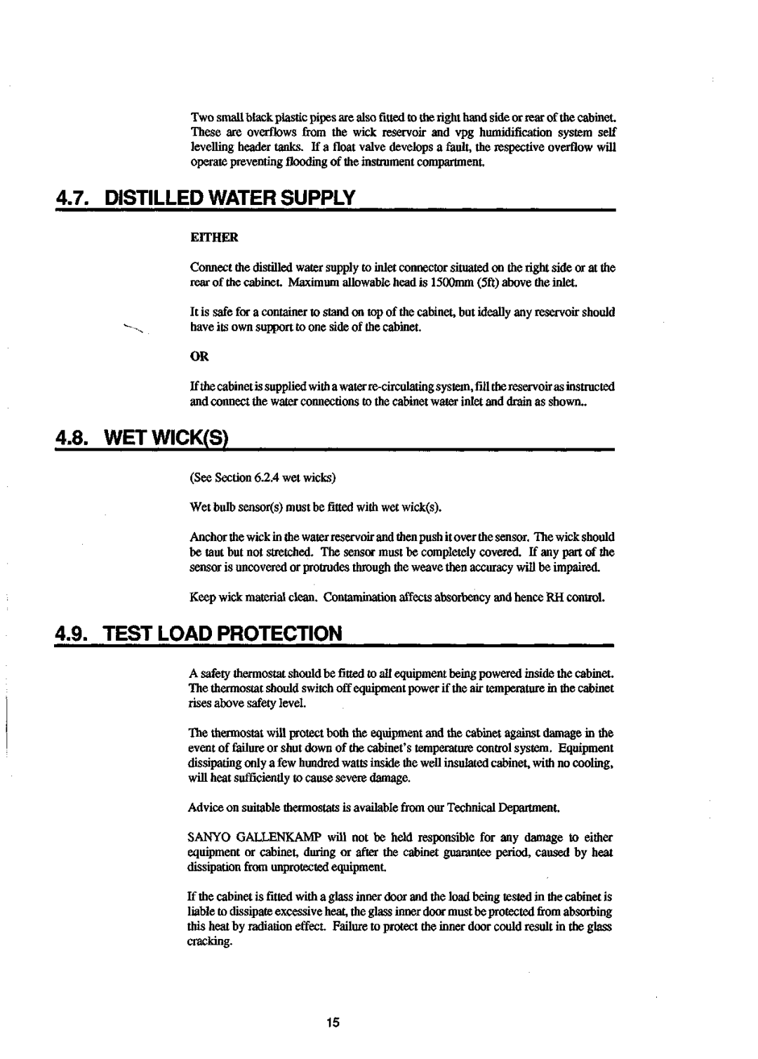 Sanyo 550 instruction manual Distilled Water Supply, Wetwicks, Test Load Protection, Either 