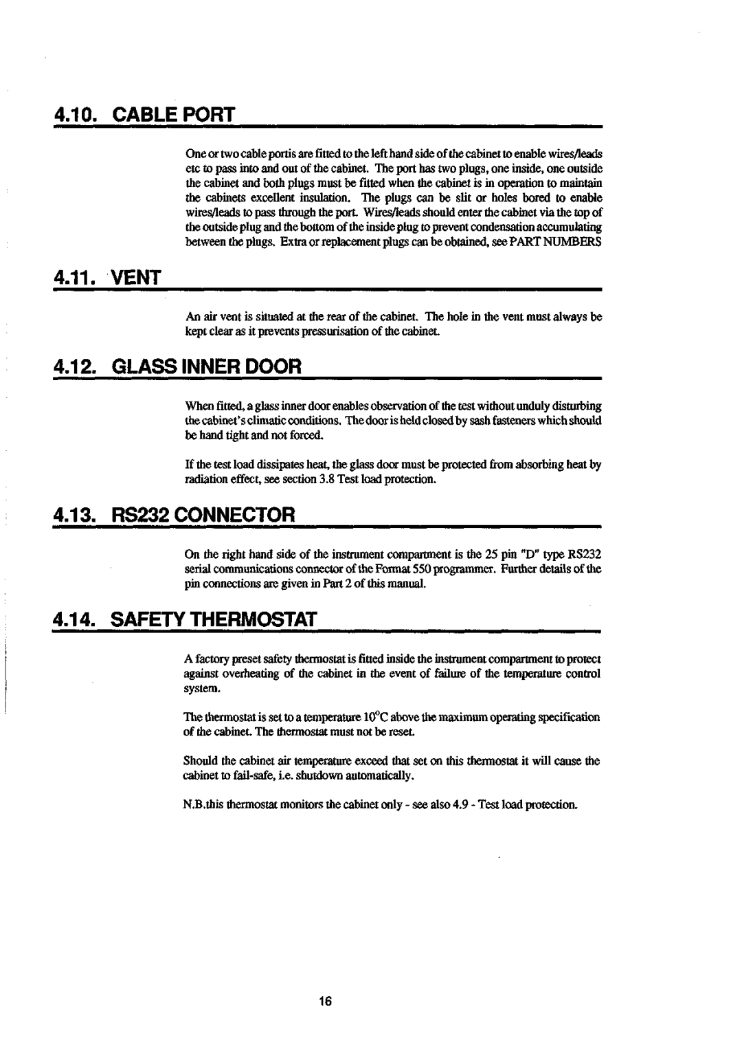 Sanyo 550 instruction manual Cable Port, Vent, Glass Inner Door, 13. RS232 Connector, Safety Thermostat 