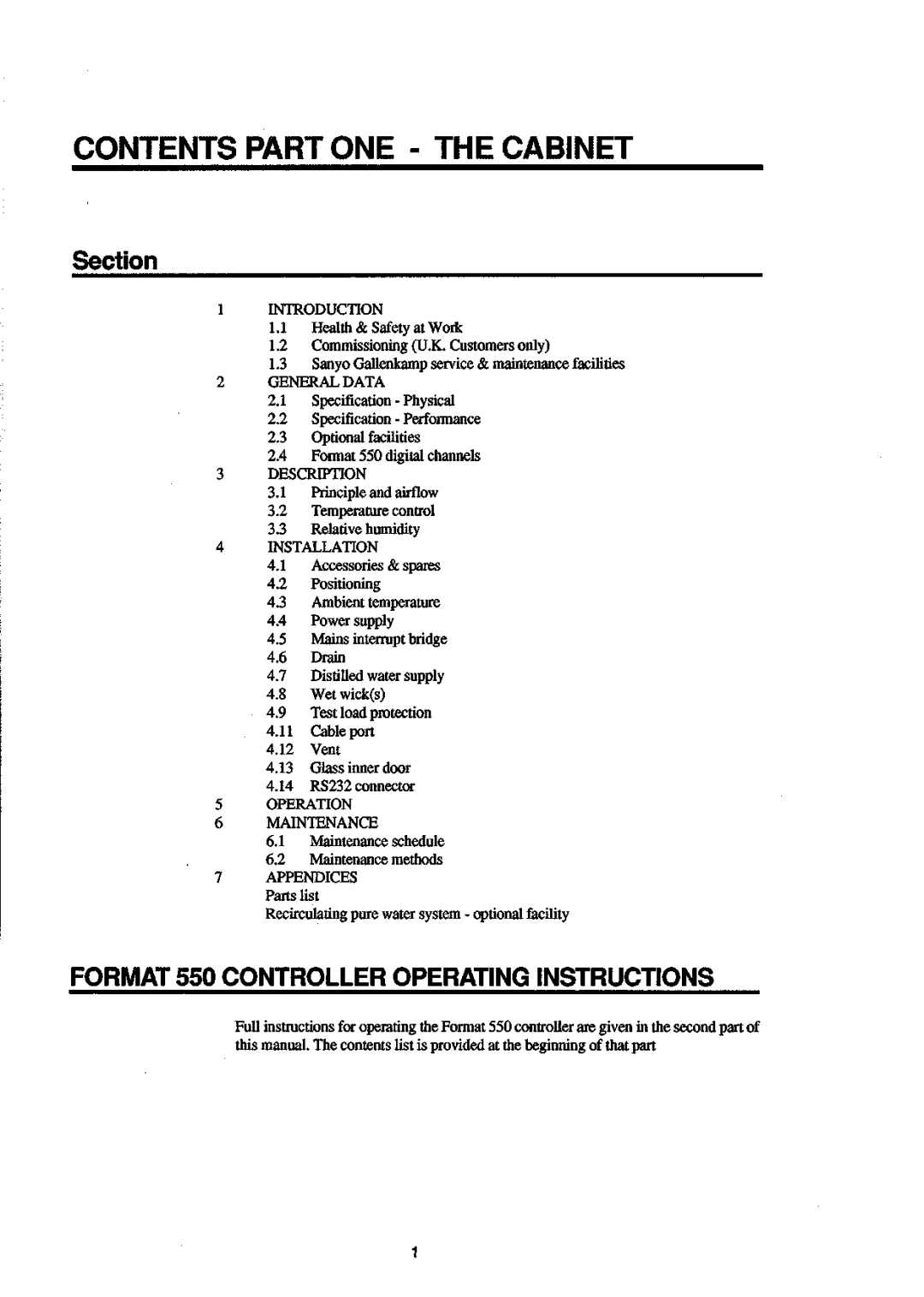 Sanyo 550 instruction manual Contents Part ONE the Cabinet 