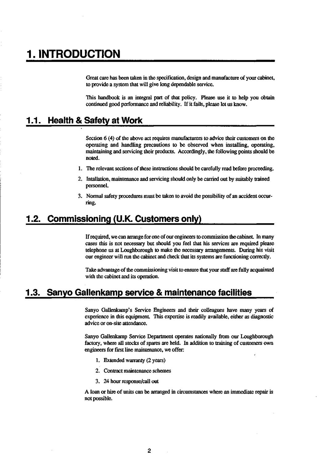 Sanyo 550 instruction manual Introduction, Health & Safety at Work, Commissioning U.K. Customers only 