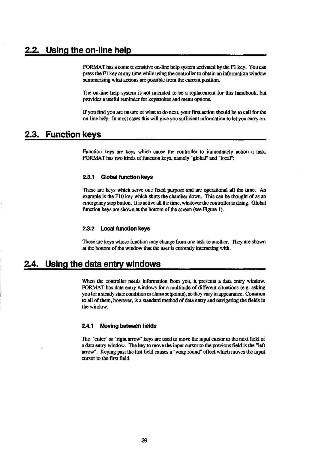 Sanyo 550 instruction manual Using the on-line help, Function keys, Using the data entry windows 