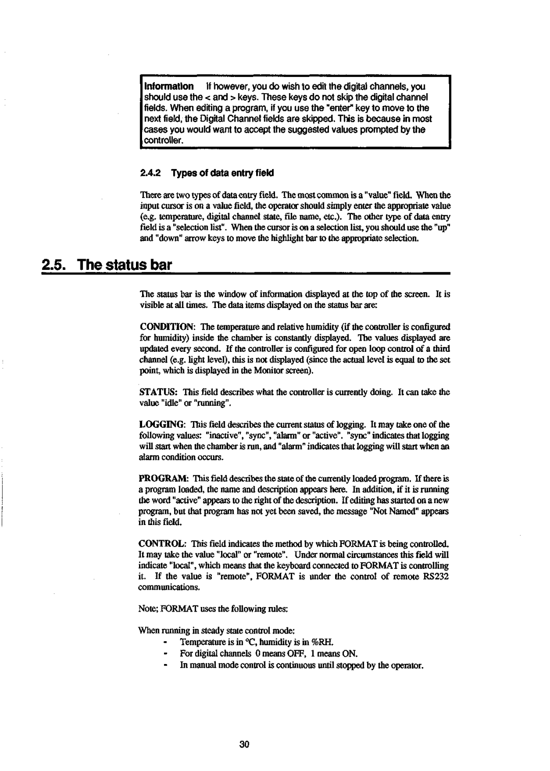 Sanyo 550 instruction manual Status bar, Types of data entry field 