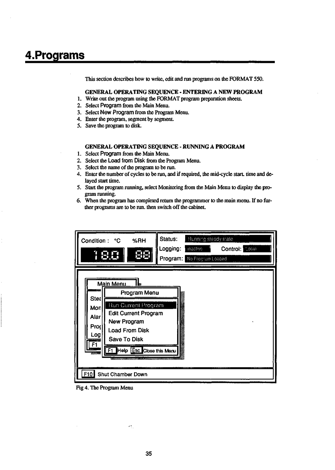 Sanyo 550 General Operating Sequence Entering a NEW Program, General Operating Sequence Running a Program, Main Menu 