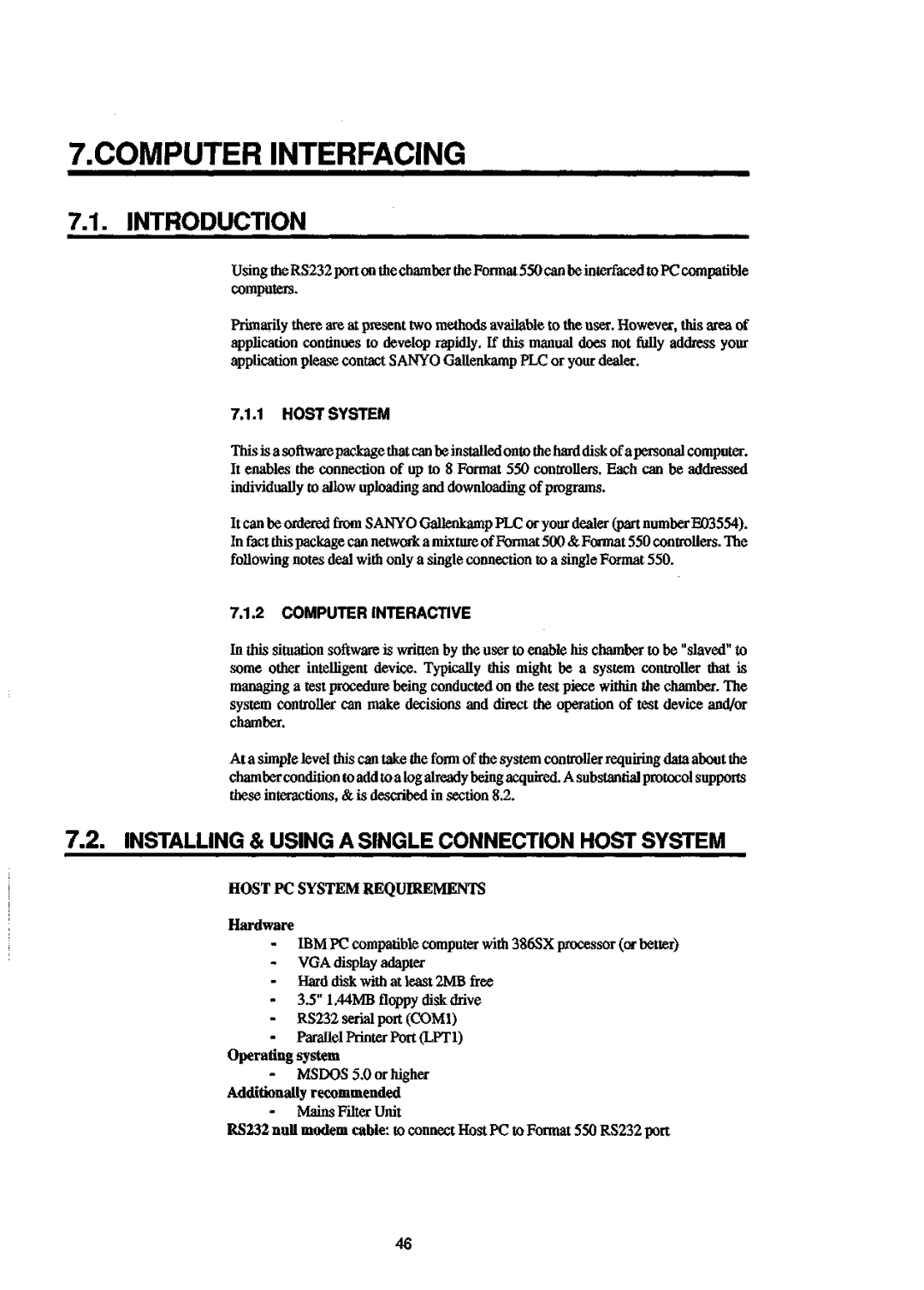 Sanyo 550 instruction manual C0MPUTER Interfacing, Introduction, Computer Interactive, Host PC System Requirements 