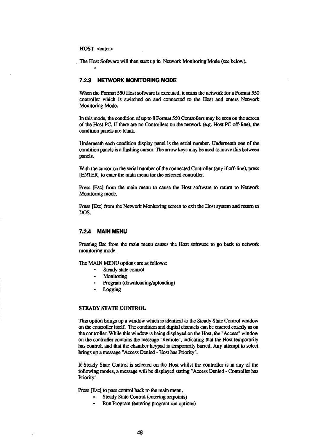 Sanyo 550 instruction manual Network Monitoring Mode, Main Menu, Steady State Control 