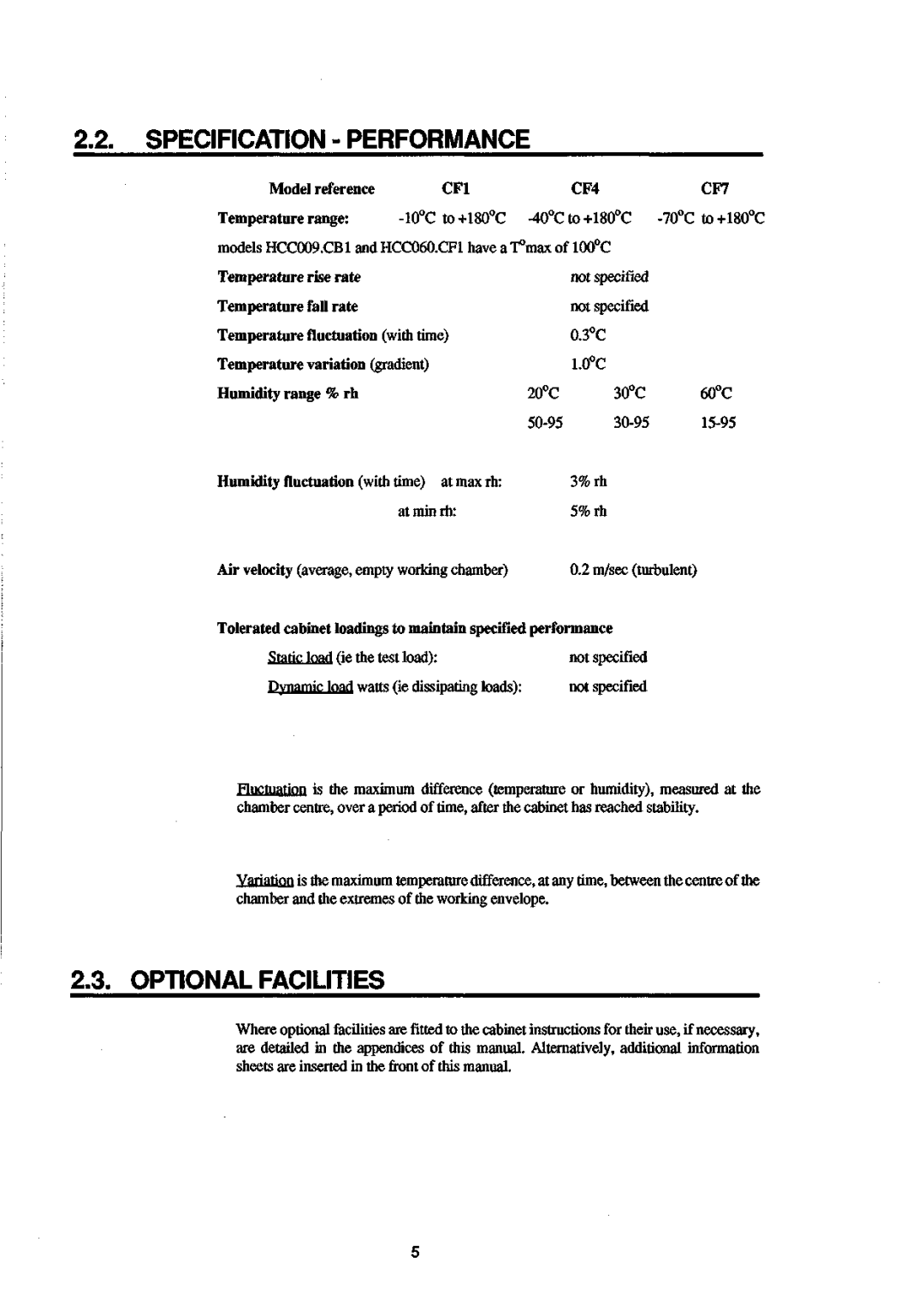 Sanyo 550 instruction manual Specification Performance, Optional Facilities, CF1 