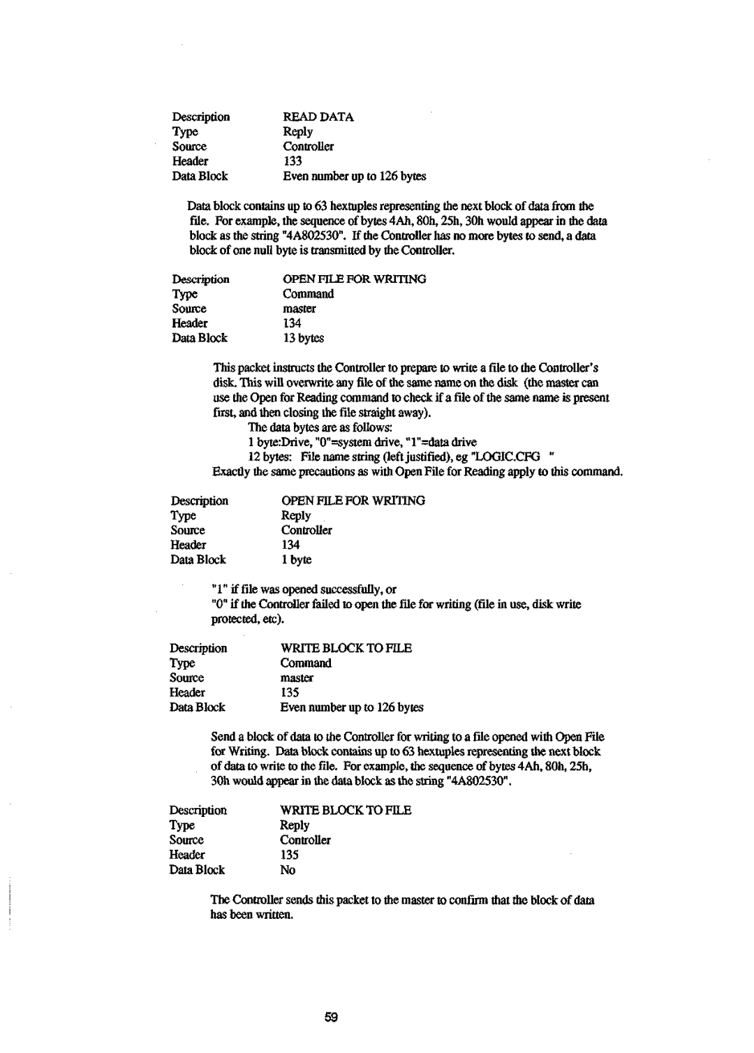 Sanyo 550 instruction manual Open File for Writing, Write Block to File 