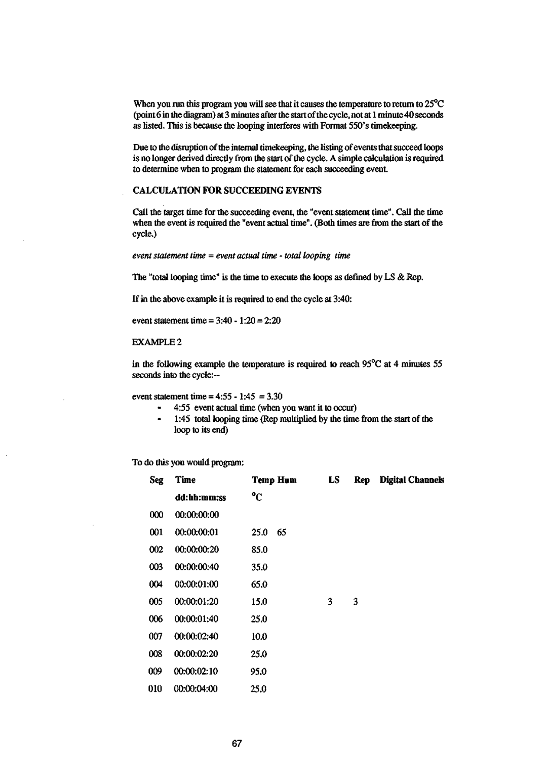 Sanyo 550 instruction manual Calculation for Succeeding Events, Event statement time = event actual time total looping time 