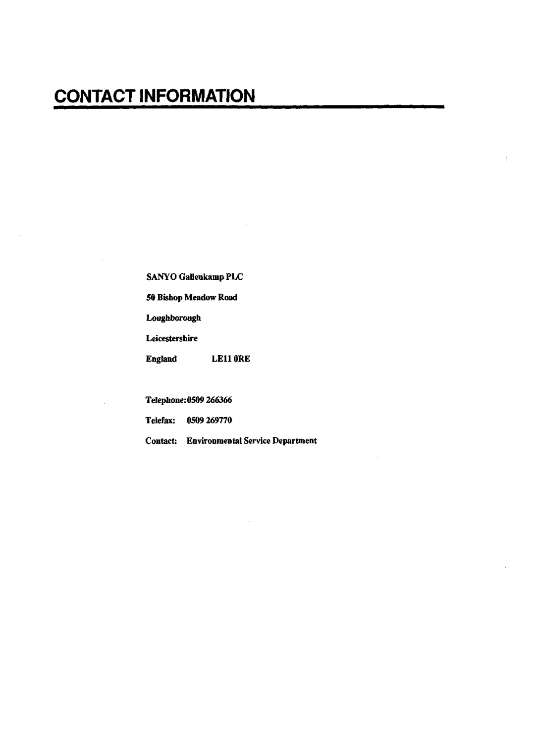 Sanyo 550 instruction manual Contact Information, Leu Ore 