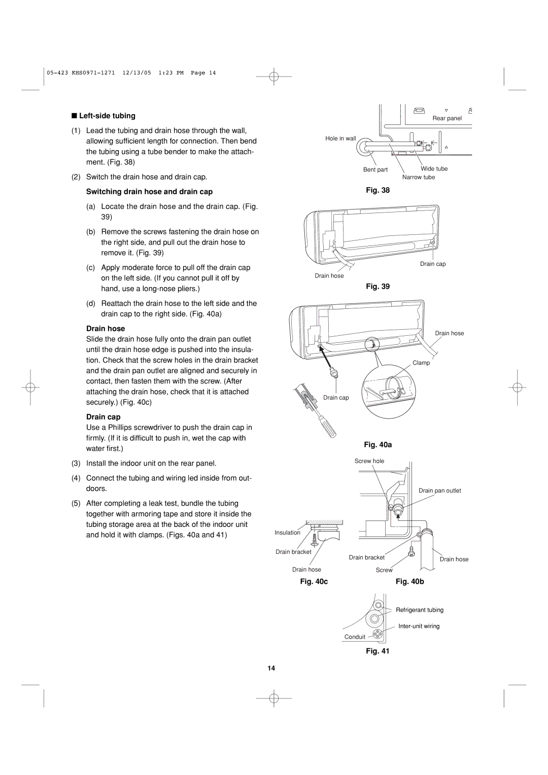 Sanyo 8.53E+13 installation instructions Left-side tubing, Switching drain hose and drain cap, Drain hose, Drain cap 