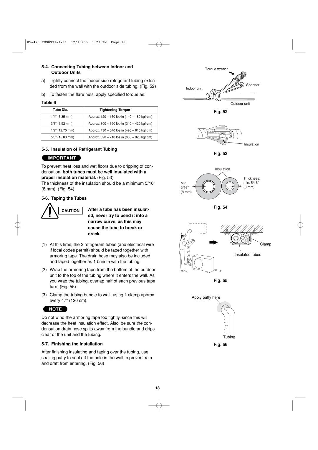 Sanyo 8.53E+13 Connecting Tubing between Indoor and Outdoor Units, Insulation of Refrigerant Tubing 