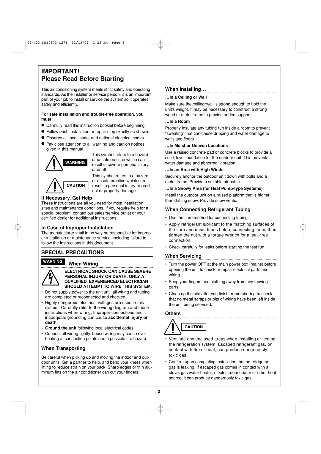 Sanyo 8.53E+13 For safe installation and trouble-free operation, you must, …In a Ceiling or Wall, …In a Room 