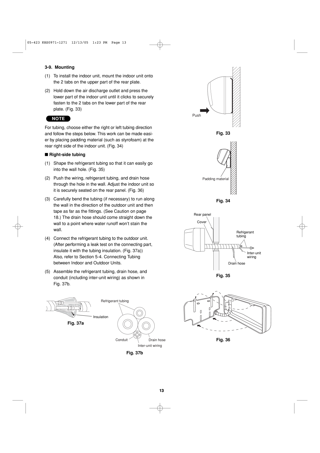 Sanyo 8.53E+13 installation instructions Mounting, Right-sidetubing, Fig. Fig, Push 
