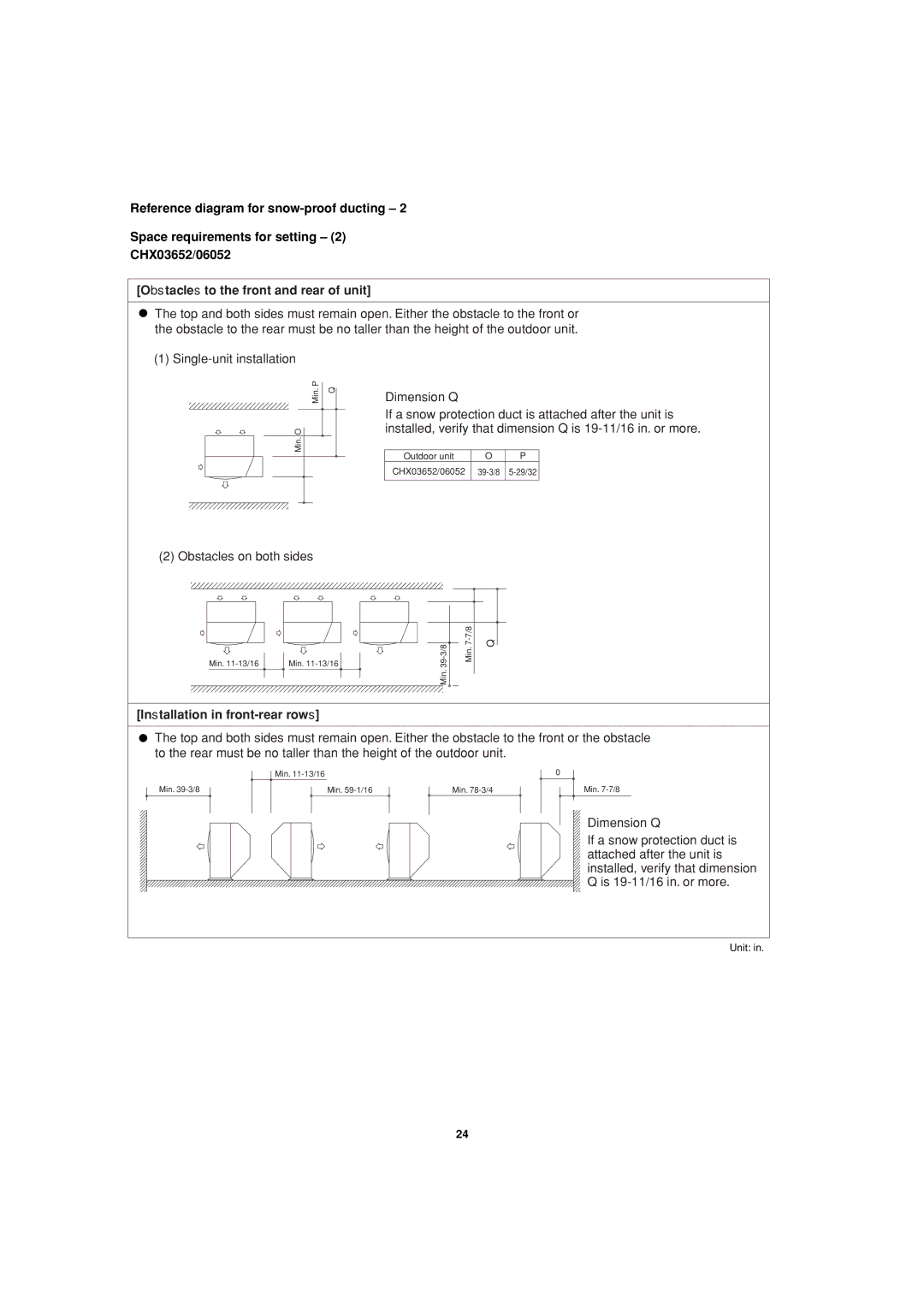 Sanyo 85464359981002 installation instructions Obstacles to the front and rear of unit, Installation in front-rear rows 