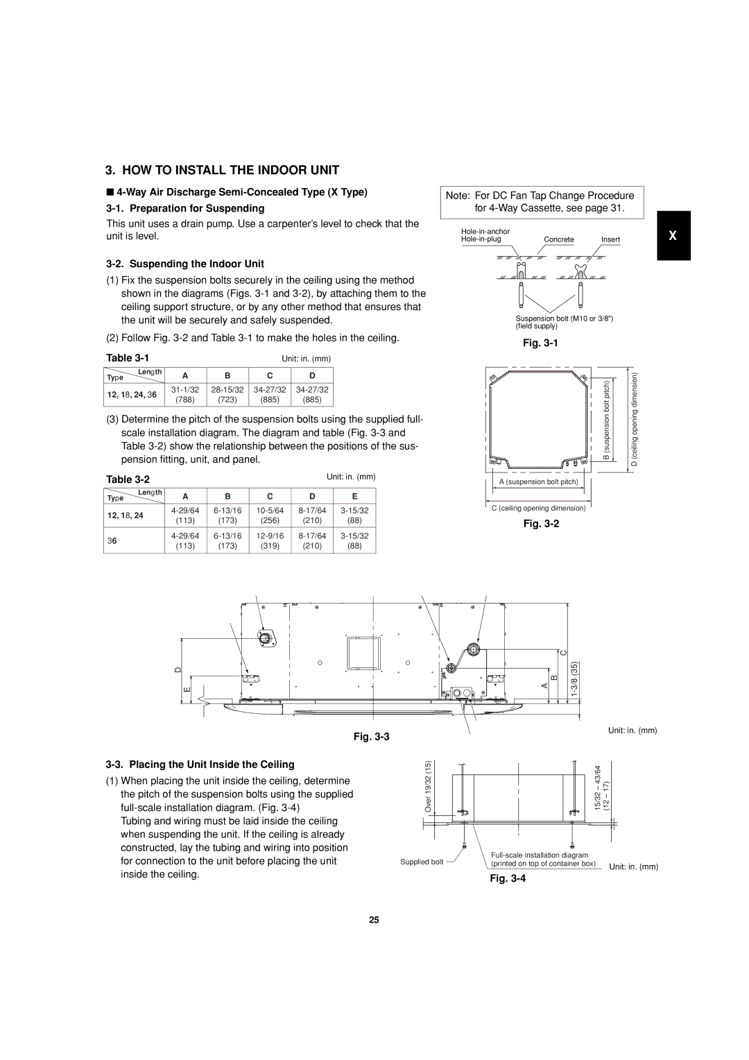 Sanyo 85464359981002 HOW to Install the Indoor Unit, Suspending the Indoor Unit, Placing the Unit Inside the Ceiling 