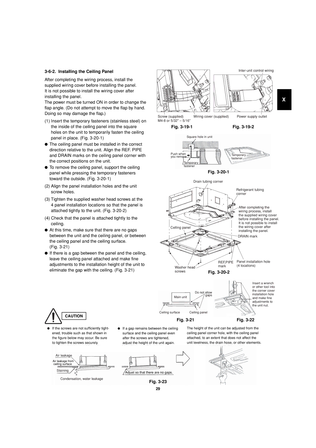 Sanyo 85464359981002 installation instructions Installing the Ceiling Panel, Main unit Gaps Ceiling surface 