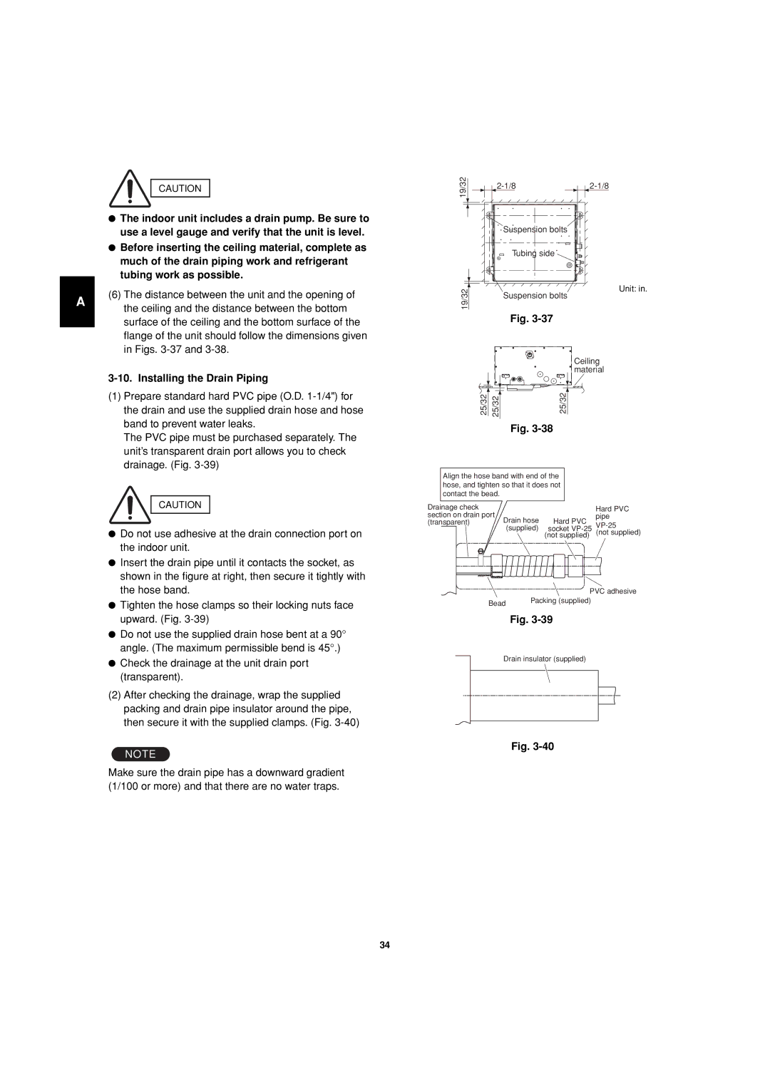 Sanyo 85464359981002 installation instructions Suspension bolts Tubing side Unit Ceiling Material 25/32 