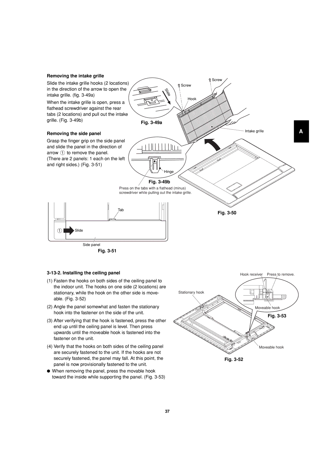 Sanyo 85464359981002 installation instructions Removing the intake grille, Removing the side panel 