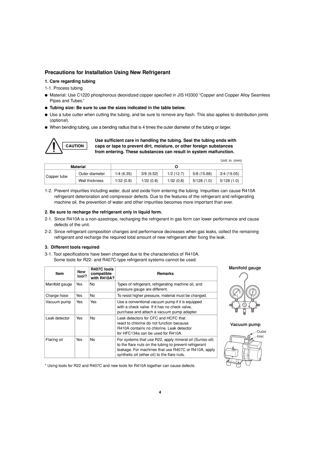 Sanyo 85464359981002 Care regarding tubing, Be sure to recharge the refrigerant only in liquid form 