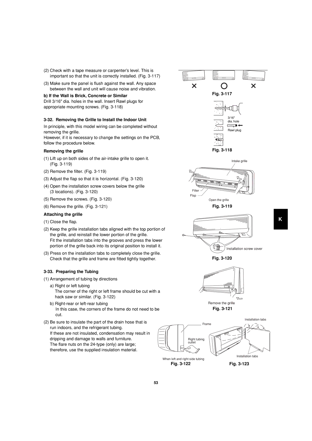 Sanyo 85464359981002 If the Wall is Brick, Concrete or Similar, Removing the Grille to Install the Indoor Unit 