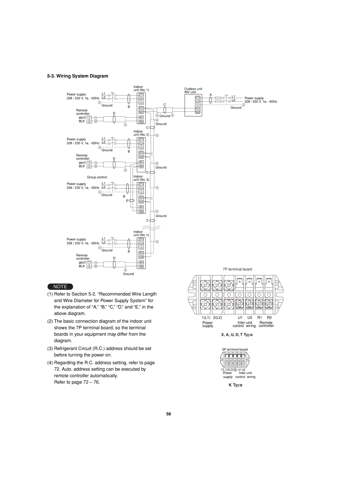 Sanyo 85464359981002 installation instructions Wiring System Diagram, U, D, T Type 