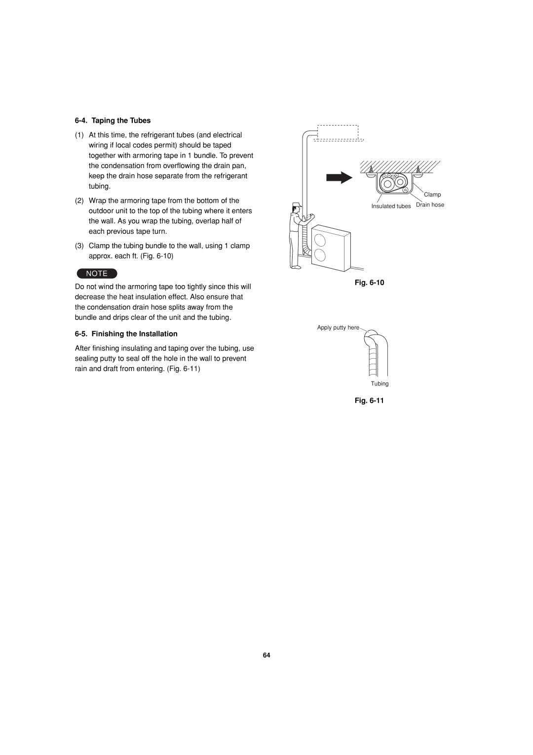 Sanyo 85464359981002 installation instructions Taping the Tubes, Finishing the Installation 