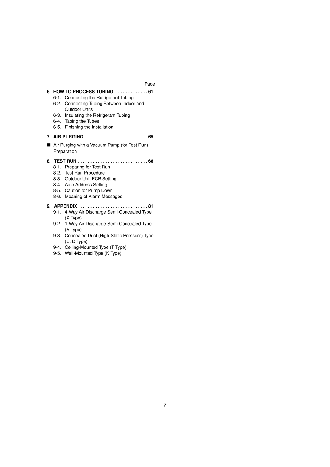 Sanyo 85464359981002 installation instructions HOW to Process Tubing, AIR Purging, Test RUN, Appendix 