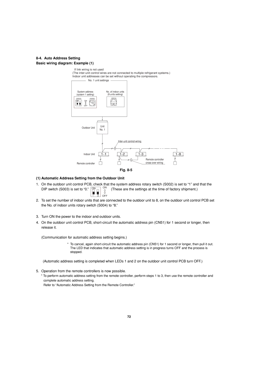 Sanyo 85464359981002 Auto Address Setting Basic wiring diagram Example, Automatic Address Setting from the Outdoor Unit 