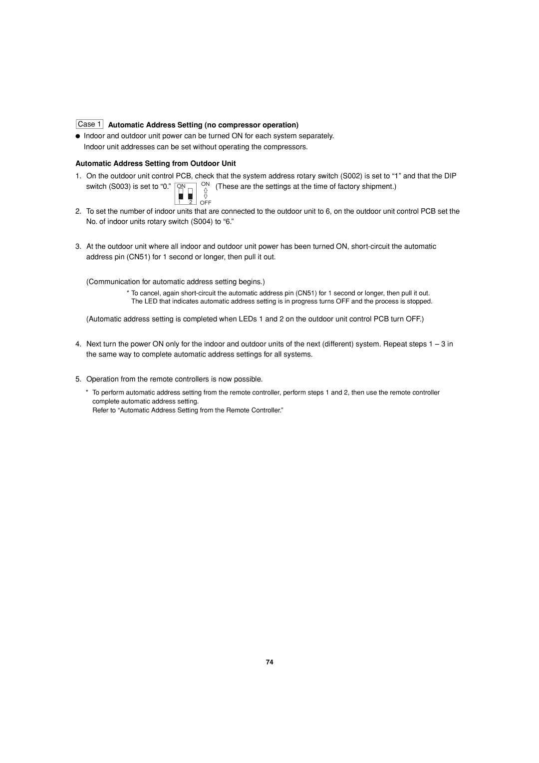 Sanyo 85464359981002 Automatic Address Setting no compressor operation, Automatic Address Setting from Outdoor Unit 