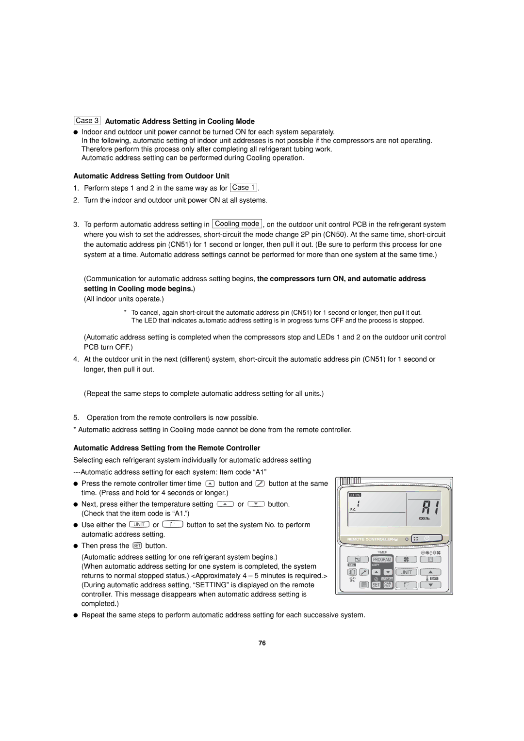 Sanyo 85464359981002 Automatic Address Setting in Cooling Mode, Automatic Address Setting from the Remote Controller 