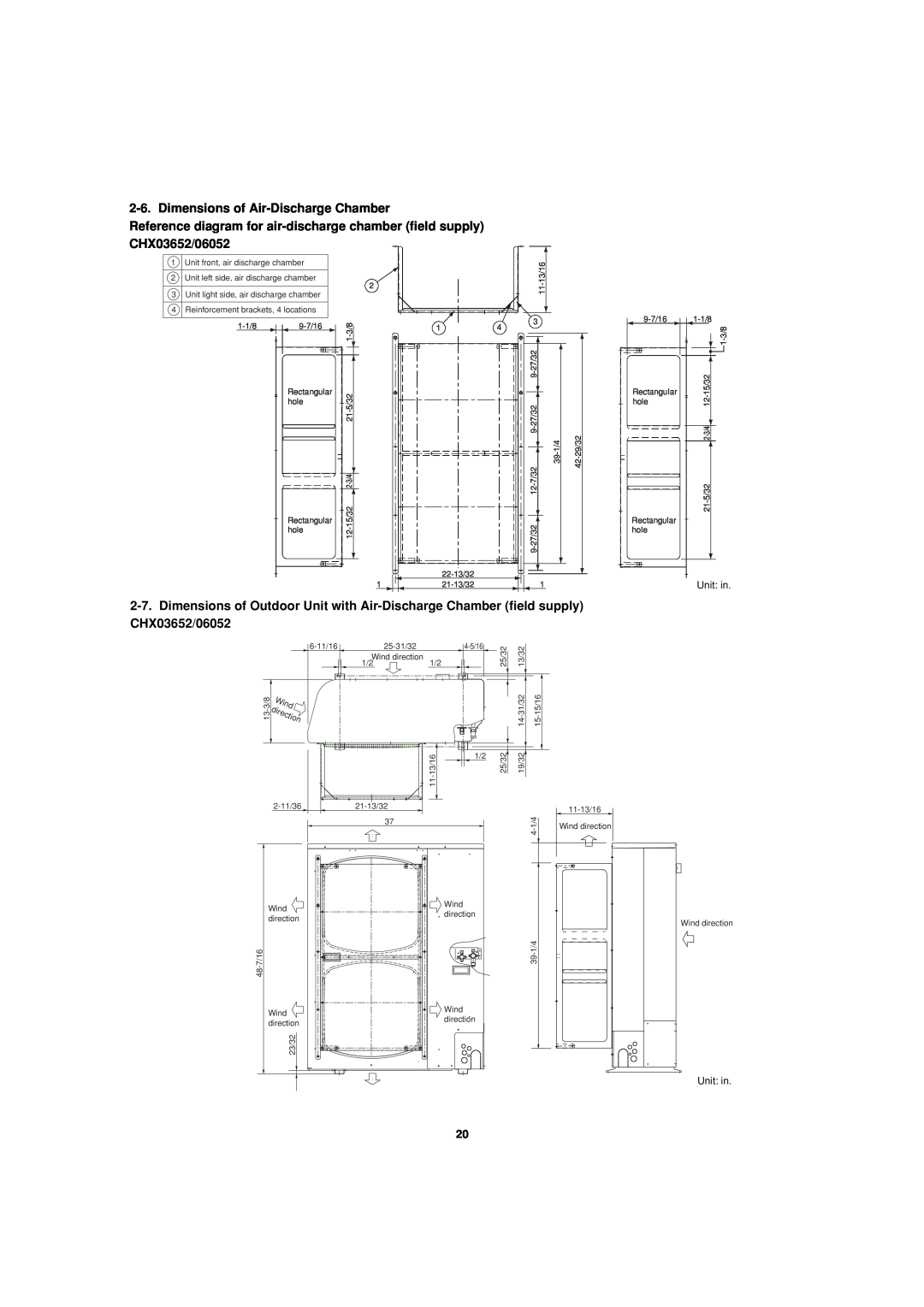 Sanyo 85464359981002 installation instructions Dimensions of Air-DischargeChamber, CHX03652/06052, Unit: in 