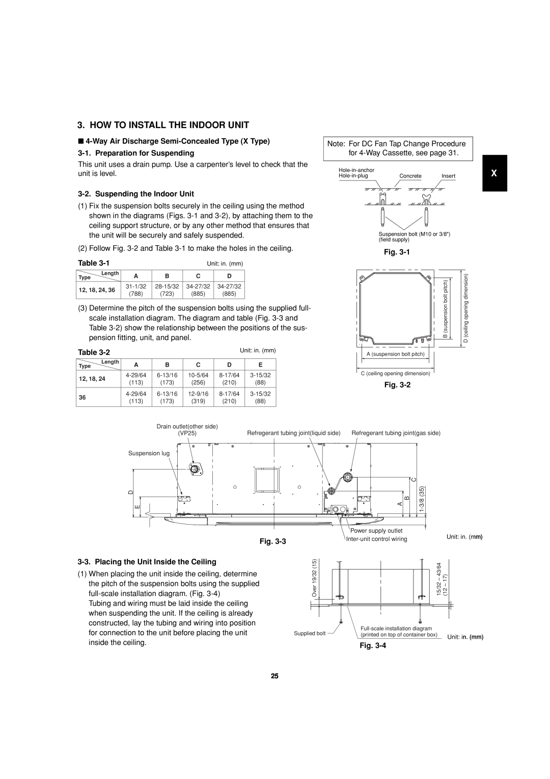 Sanyo 85464359981002 installation instructions How To Install The Indoor Unit, Suspending the Indoor Unit, Table, Fig 