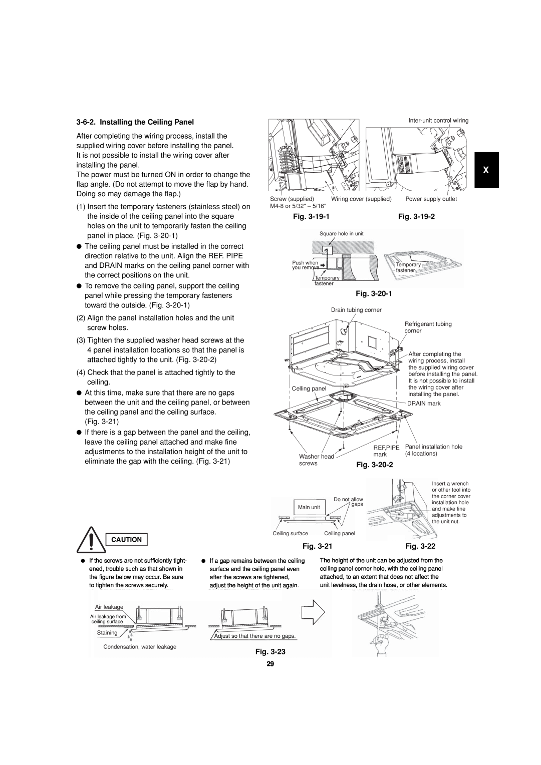 Sanyo 85464359981002 installation instructions Installing the Ceiling Panel, Fig 