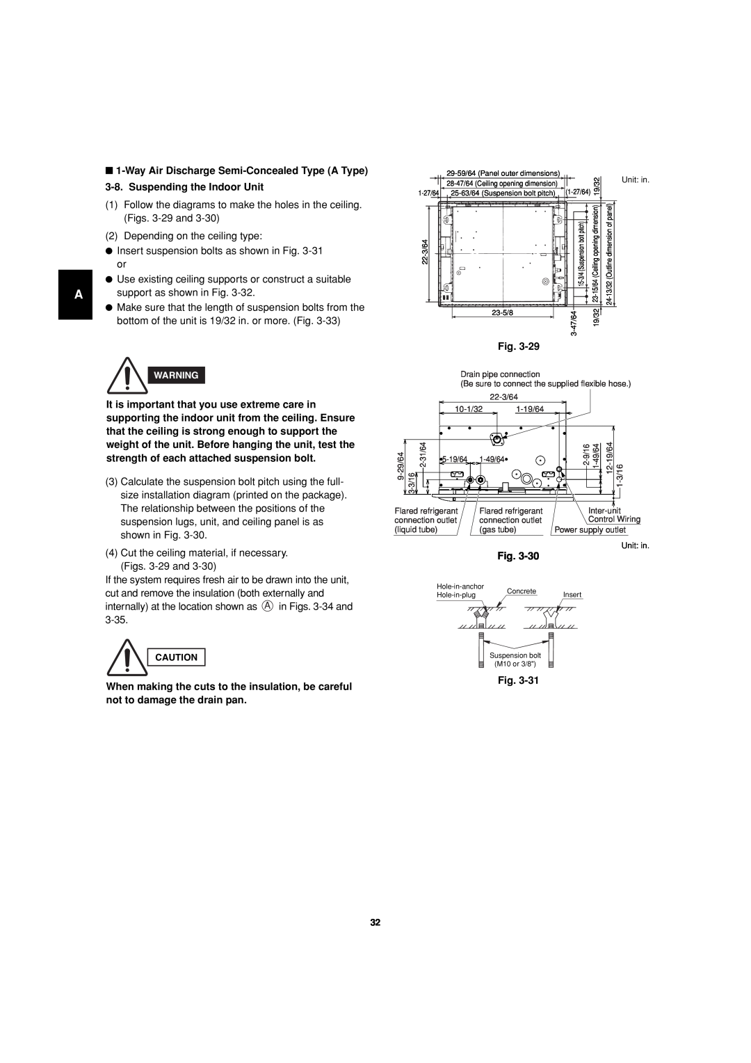 Sanyo 85464359981002 installation instructions Suspending the Indoor Unit, WayAir Discharge Semi-ConcealedType A Type, Fig 