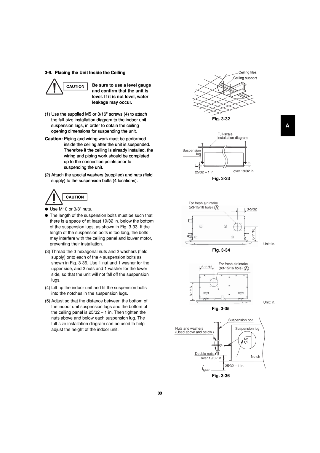 Sanyo 85464359981002 installation instructions Placing the Unit Inside the Ceiling, Fig 
