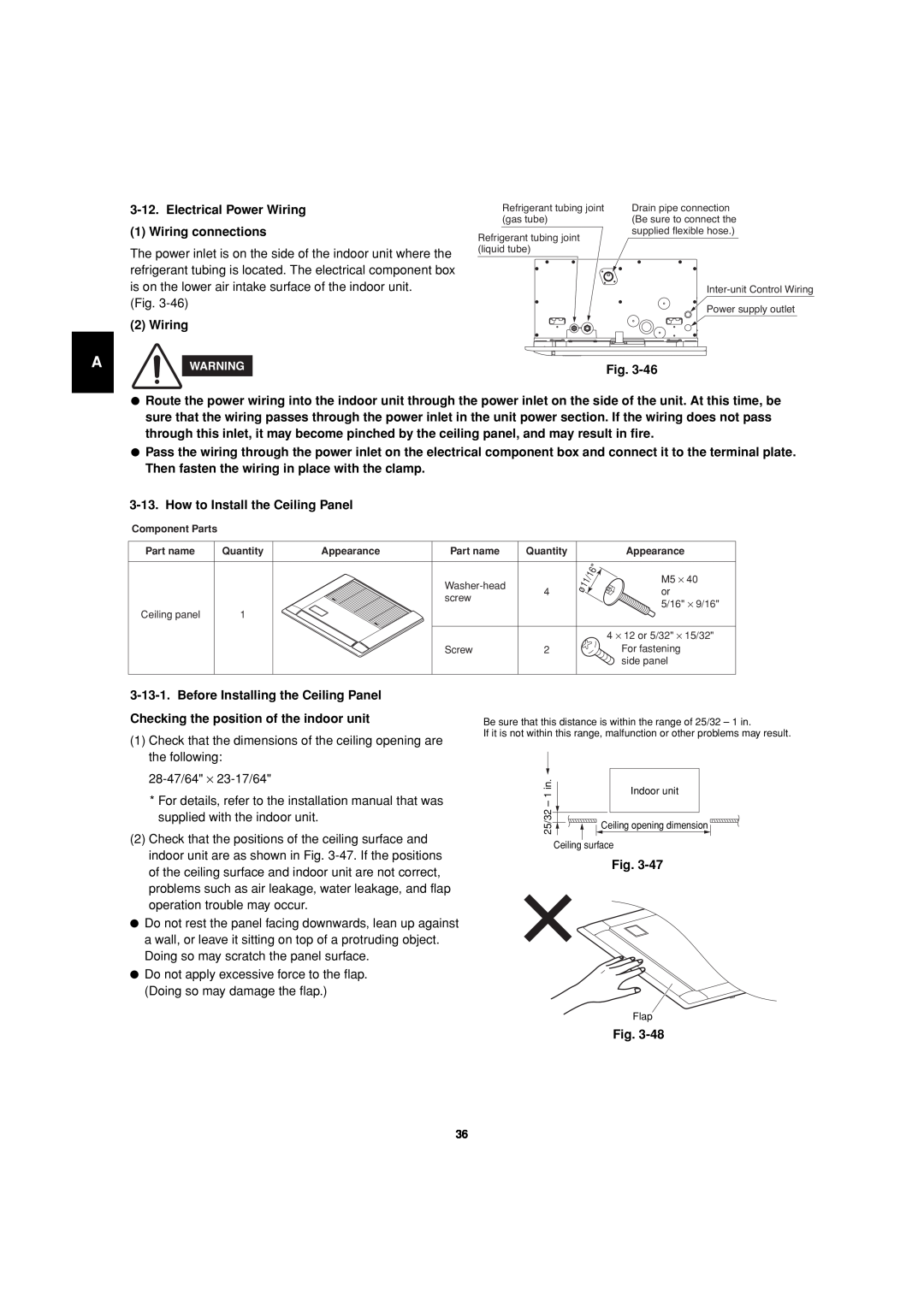 Sanyo 85464359981002 Electrical Power Wiring, Wiring connections, How to Install the Ceiling Panel, Fig 