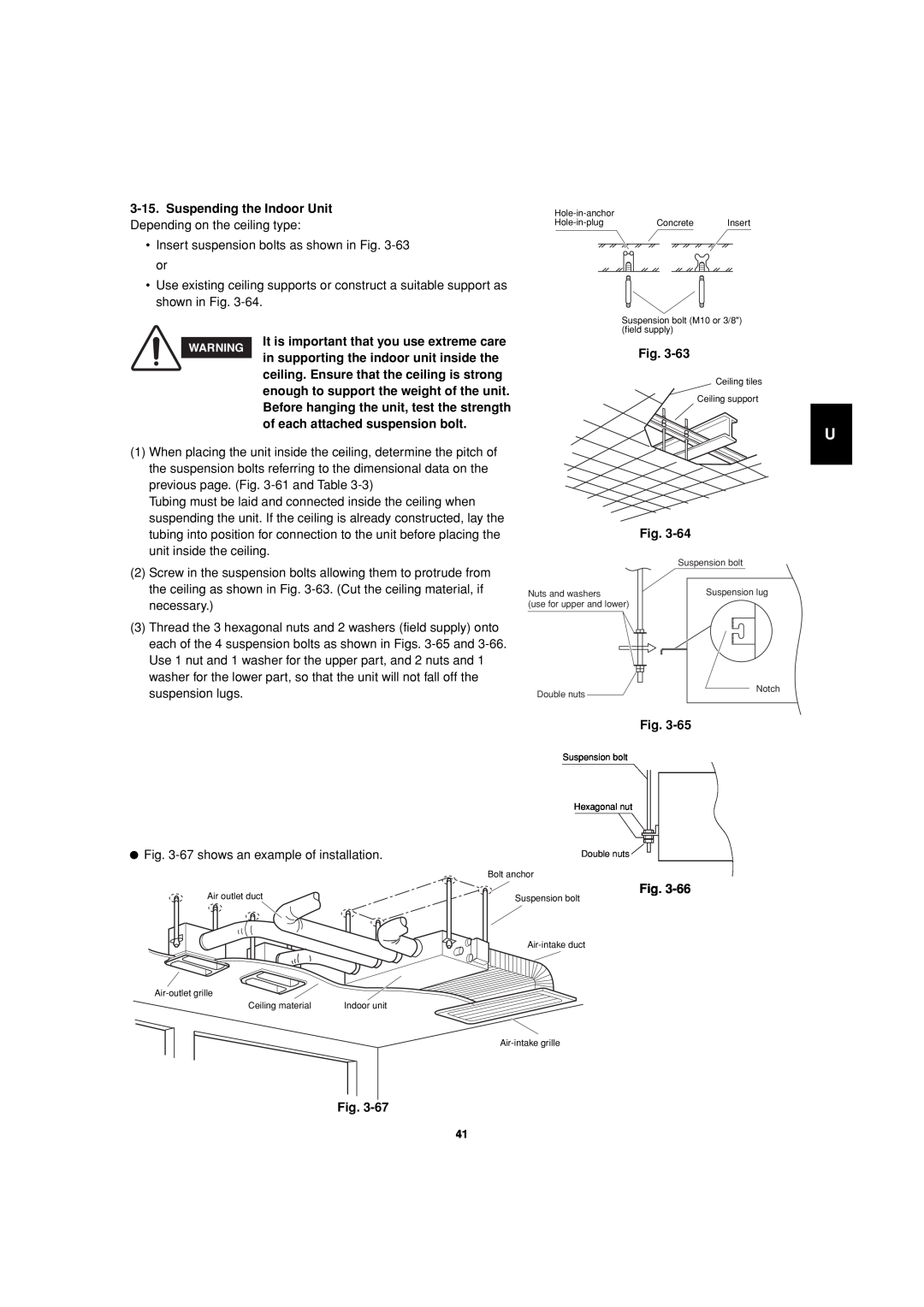 Sanyo 85464359981002 installation instructions Suspending the Indoor Unit, It is important that you use extreme care, Fig 
