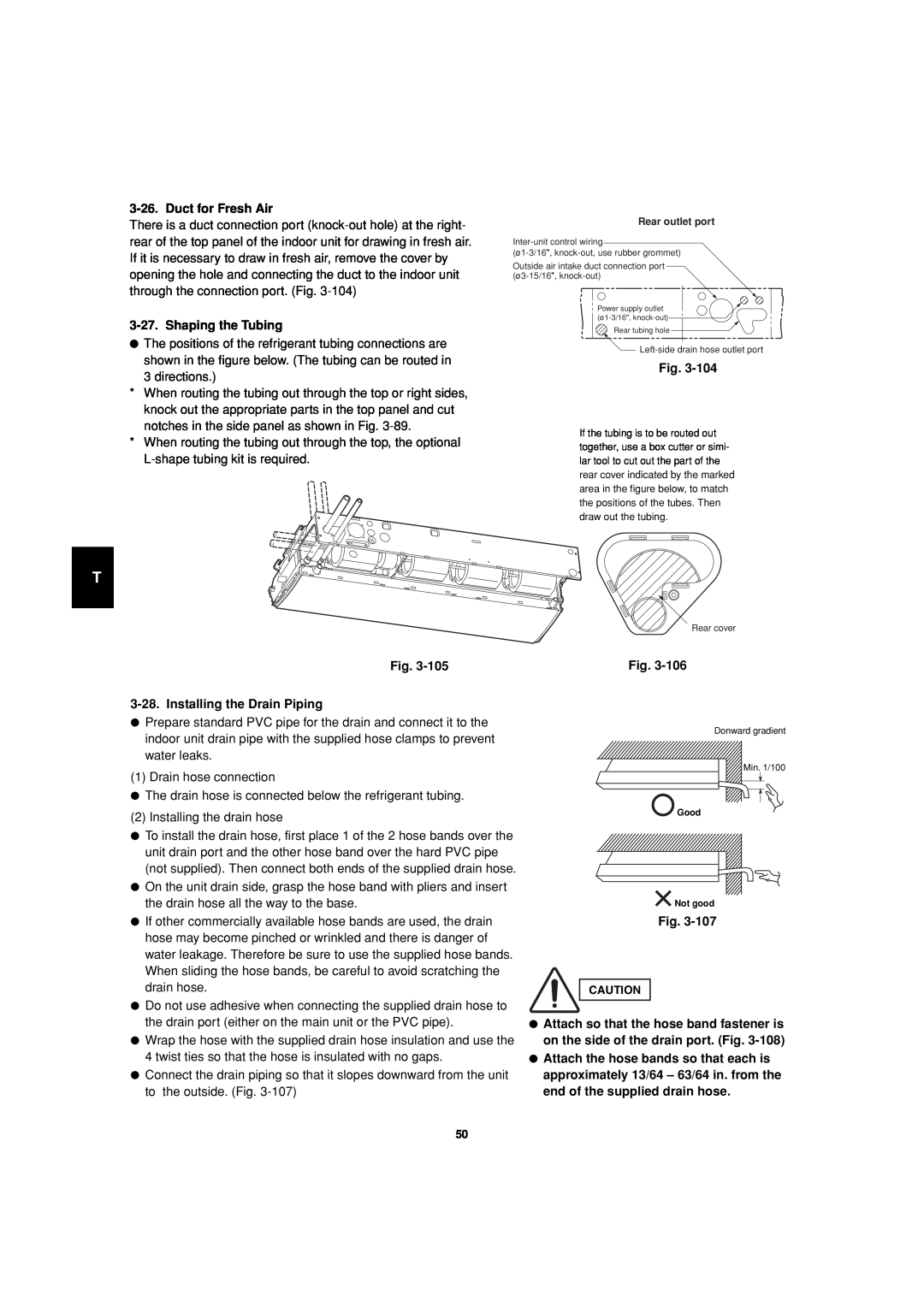 Sanyo 85464359981002 installation instructions Duct for Fresh Air, Shaping the Tubing, 28.Installing the Drain Piping, Fig 