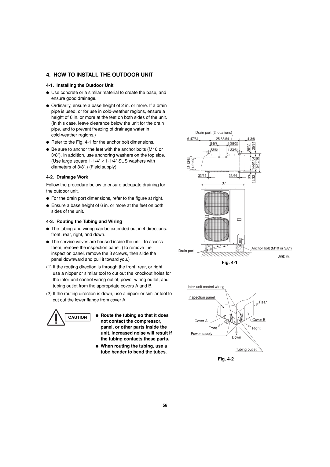 Sanyo 85464359981002 How To Install The Outdoor Unit, Installing the Outdoor Unit, Drainage Work, Fig 