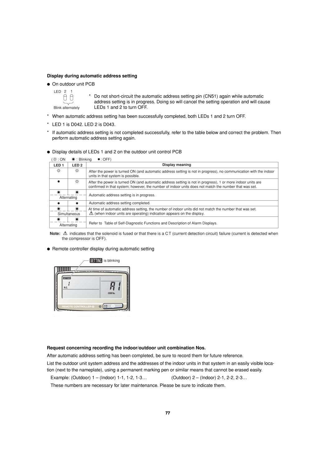 Sanyo 85464359981002 installation instructions Display during automatic address setting 